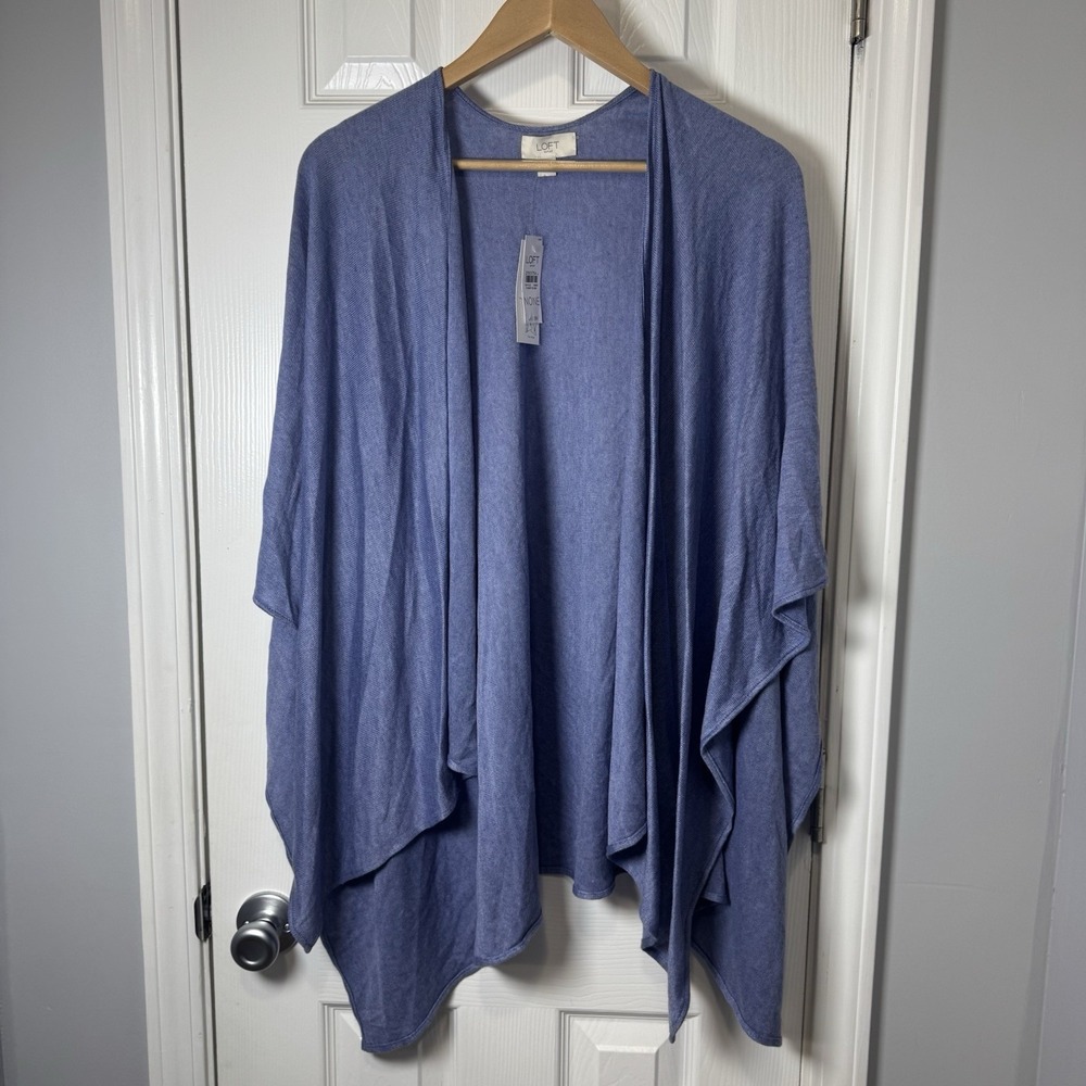 Loft Sweater Wrap Poncho Open Front Blue Knit One Size Lightweight Office NWT